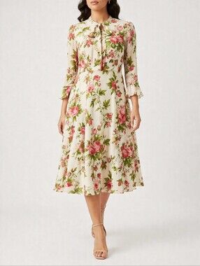 Reformation Castel Floral Tie Neck Midi Dress Cottagecore 8